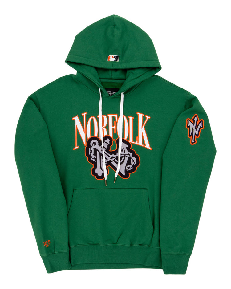 The Ebbets Field Norfolk Tides MiLB Cotton Hooded Sweatshirt features 