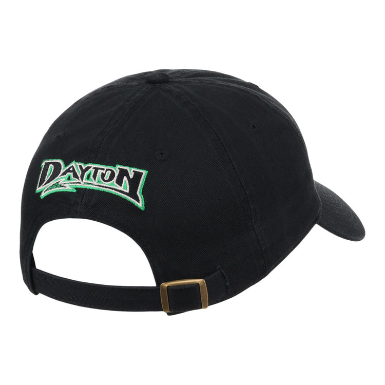 The Ebbets Field Dayton Dragons MiLB Dad Ballcap is a black cap with 