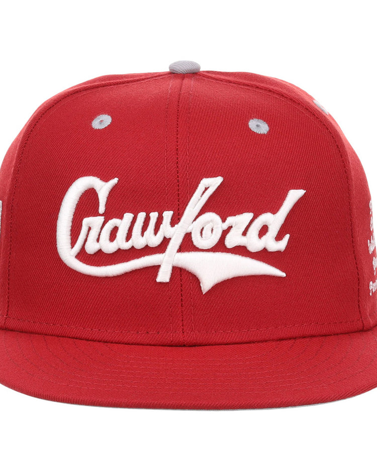 The Ebbets Field Pittsburgh Crawfords NLB Varsity Fitted Ballcap features a flat brim, white embroidered 