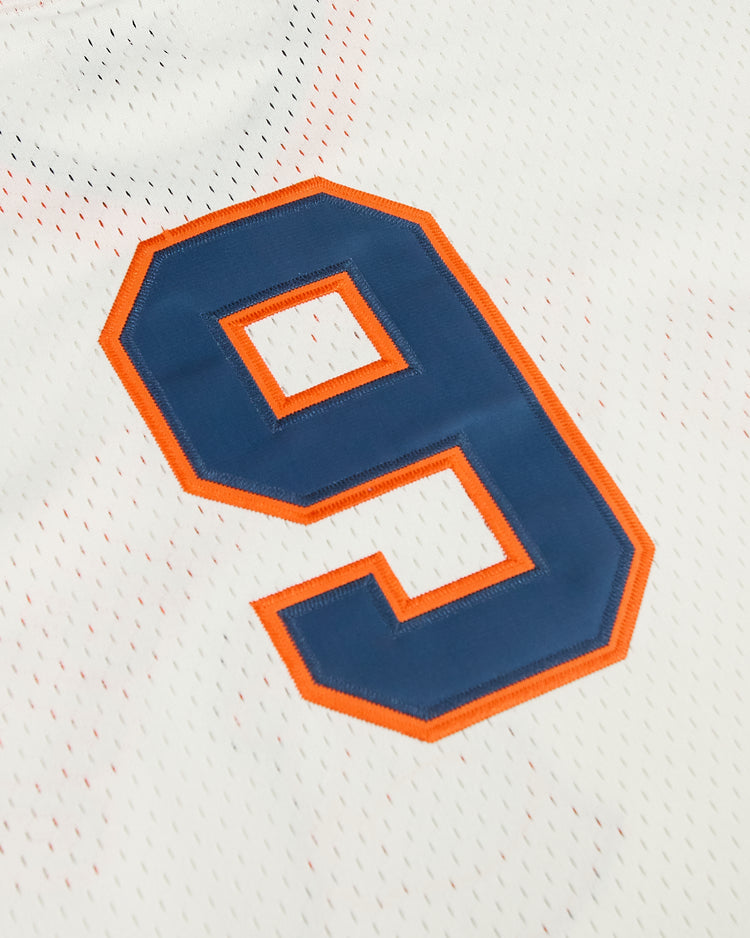 San Francisco Sea Lions V-Neck Mesh Jersey in white, featuring the number nine in blue with an orange outline.