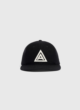 Ebbets Field Mystery Caps of Mexico – Agrario de México 1935 Wool Ballcap, a black wool cap featuring an embroidered white triangle containing a white letter A on the front.
