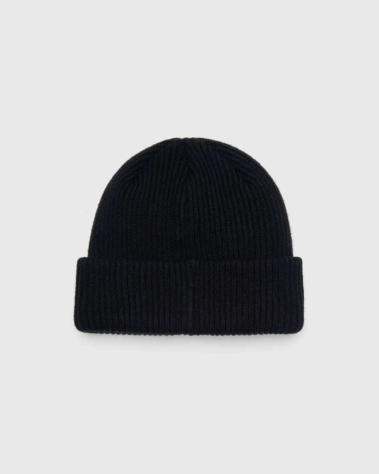 Black ribbed knit Grateful Dead Stealie Felt Patch Ribbed Beanie with a folded cuff.