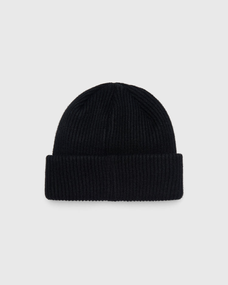 Black Guinness Flying Toucan Felt Patch Ribbed Beanie with a cuffed brim.