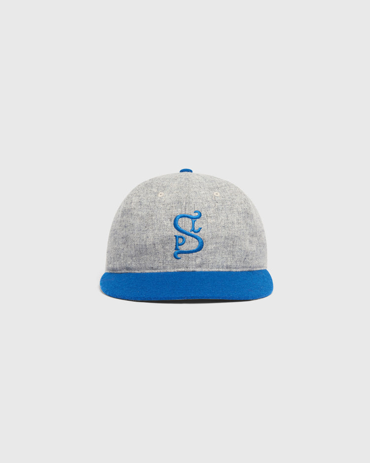 Ebbets Field Mystery Caps of Mexico – San Luis Potosi 1926 Wool Ballcap in grey with a blue brim and blue embroidered San Luis Potosi Tuneros logo on the front.