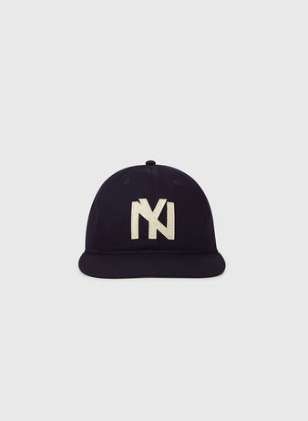 The Ebbets Field Brooklyn Eagles 1935 Cotton Twill Ballcap features a dark navy blue vintage design with a cream NY logo on the front, shown against a plain light gray background.