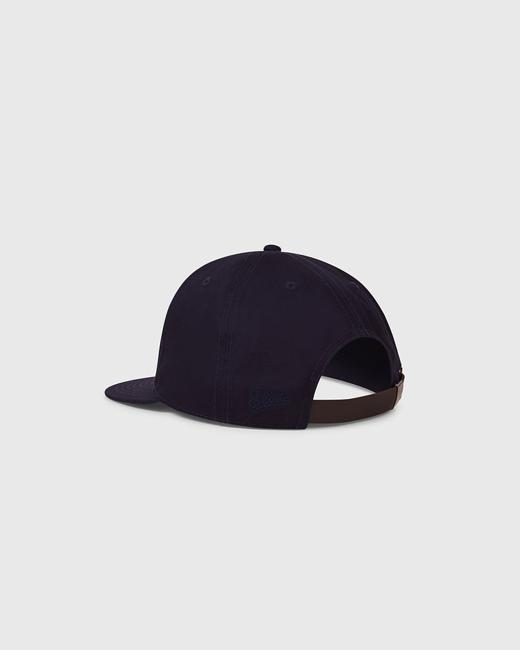 The Ebbets Field Brooklyn Eagles 1935 Cotton Twill Ballcap is a dark navy vintage cap with a curved brim and adjustable leather back strap, shown on a plain light gray background.