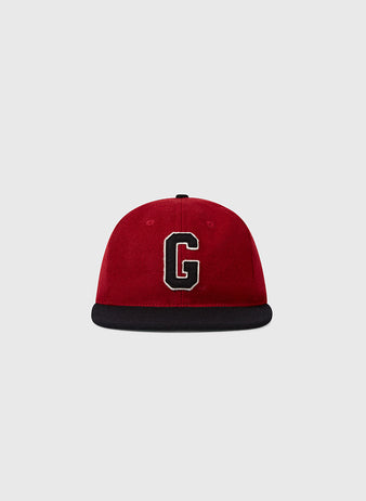 The EFF University of Georgia 1966 Vintage Ballcap features a red crown, black brim, and a bold white-outlined black G on the front, shown against a plain light gray background.