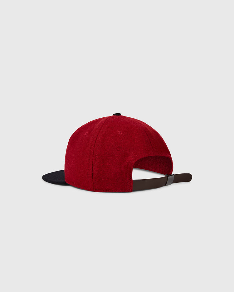The EFF University of Georgia 1966 Vintage Ballcap is displayed from the back, showing its red color, black brim, dark adjustable strap, and a small opening above it against a light gray background.