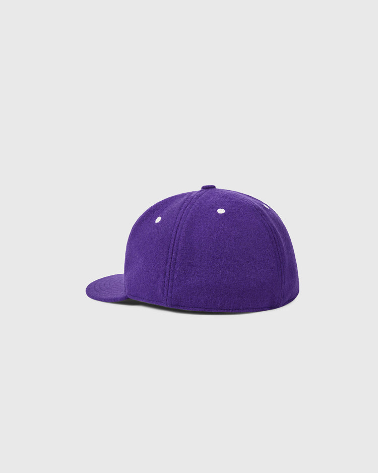 The EFF Louisiana State University Mascot Vintage Ballcap is shown from the back and side. This purple hat features white ventilation eyelets and a flat brim, standing out against a plain light gray background.