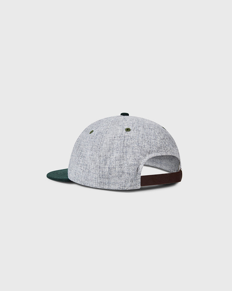The EFF Dartmouth College 1942 Vintage Ballcap features a wool grey crown, dark green brim, and brown adjustable strap, shown on a plain light grey background.