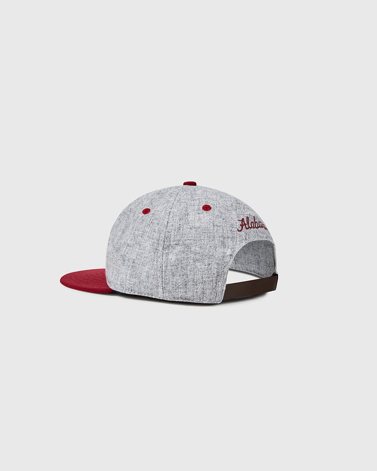 The EFF University of Alabama Mascot Vintage Ballcap is shown from the back, with Alabama embroidered in red on the side, a maroon bill, dark adjustable strap, and a plain light background.