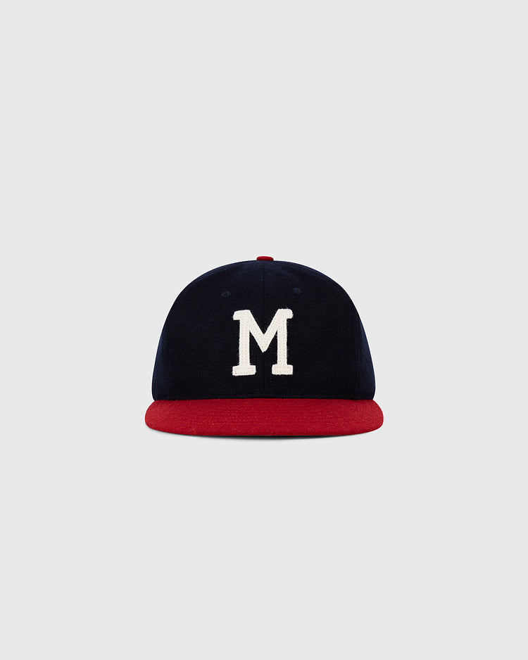 The Ebbets Field Milwaukee Braves 1953 MLB Authentic Wool Ballcap features navy blue wool, a bold white 