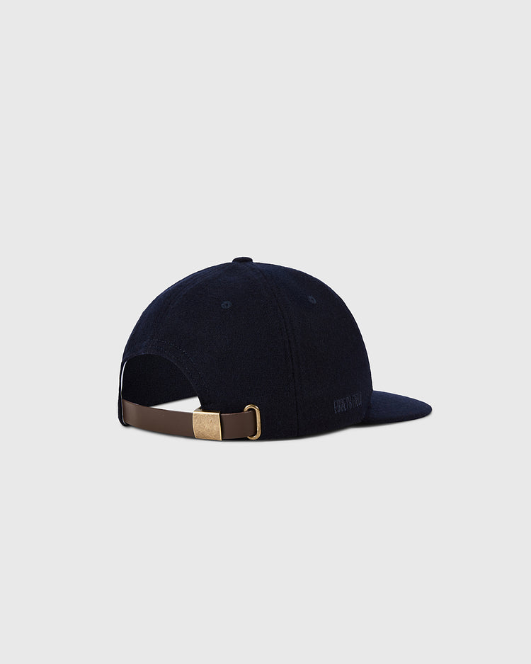The New York Yankees 1961 MLB Authentic Wool Ballcap by Ebbets Field is shown from the back, featuring a brown adjustable strap with a gold-colored buckle, set against a plain light gray background.