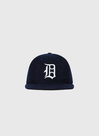 The Ebbets Field Detroit Tigers 1958 MLB Authentic Wool Ballcap is a navy retro cap with a flat brim and a large white Old English 