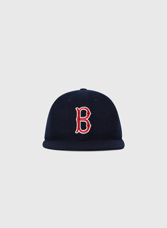 The Ebbets Field Boston Red Sox 1955 MLB Authentic Wool Ballcap features a navy design with a red and white embroidered 
