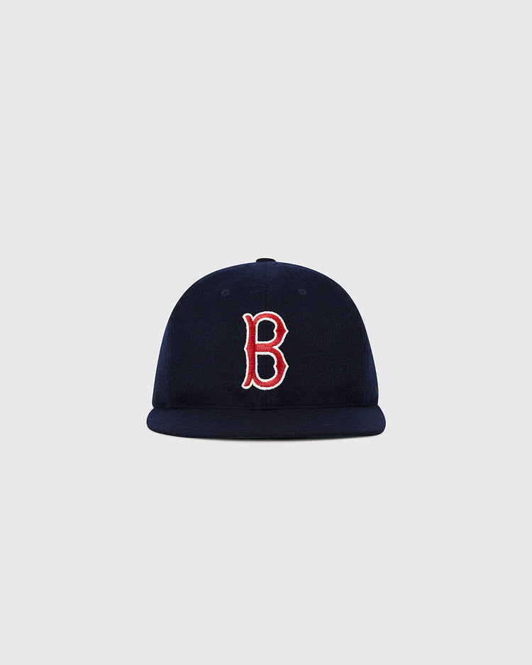 The Ebbets Field Boston Red Sox 1955 MLB Authentic Wool Ballcap features a navy design with a red and white embroidered 