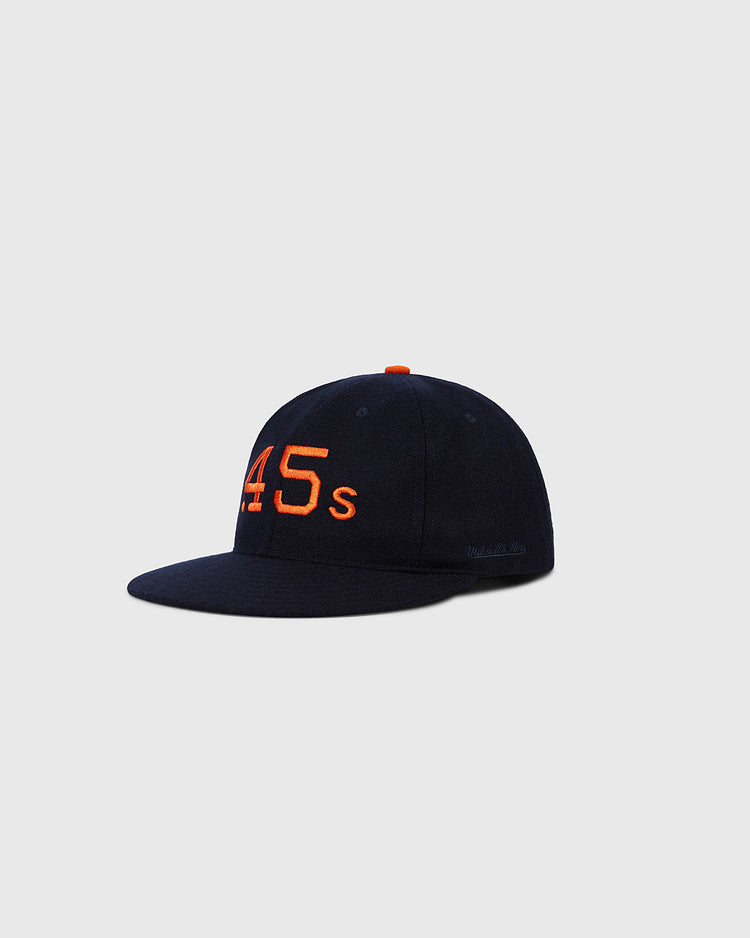 The Houston Colt .45s 1962 MLB Authentic Wool Ballcap by Ebbets Field features navy wool with orange 