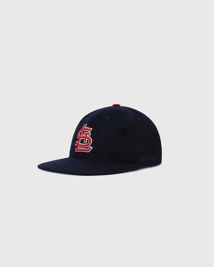 The St. Louis Cardinals 1963 MLB Authentic Wool Ballcap by Ebbets Field, in navy with a red and white logo, is inspired by the original on-field design and shown against a plain light gray background.