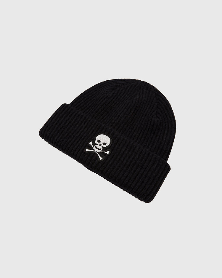 The Ebbets Field Sioux City Ghosts Embroidered Felt Ribbed Beanie is a black acrylic cuffed hat, featuring a white skull and crossbones emblem—a bold tribute to the legendary fast-pitch softball team.