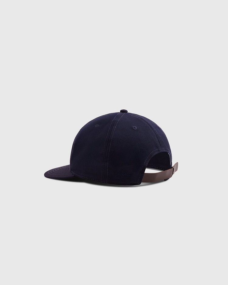 The Ebbets Field New York 1939 World's Fair Cotton Twill Ballcap is shown from the back, featuring a brown adjustable strap and metal buckle against a plain light gray background.