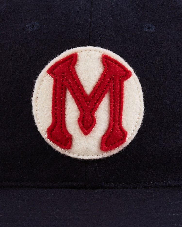 The Ebbets Field Mystery Caps of Mexico – Carta Blanca 1939 Authentic Wool Ballcap features a bold red M outlined in white, stitched on the front, making it a striking piece for collectors of Mexican baseball history.