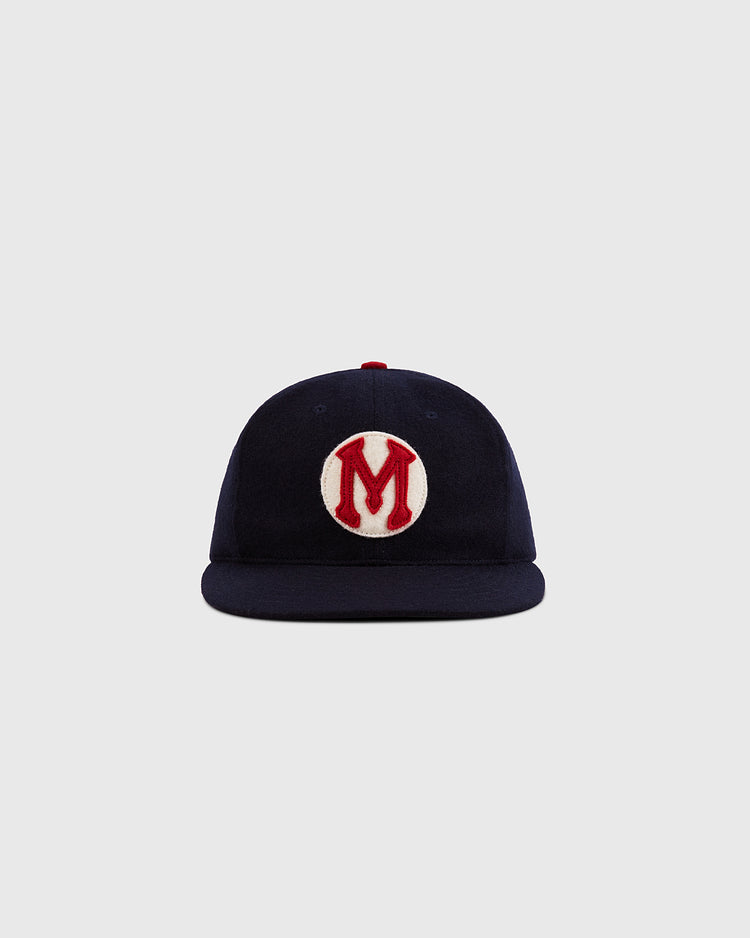 The Mystery Caps of Mexico – Carta Blanca 1939 Authentic Wool Ballcap by Ebbets Field features a navy blue design with a bold red and white 