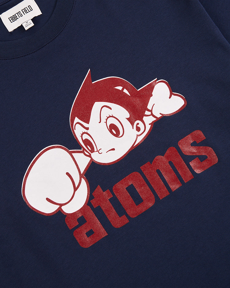 Ebbets Field Sankei Atoms Short Sleeve Graphic Tee in navy, featuring Astro Boy punching above bold red 