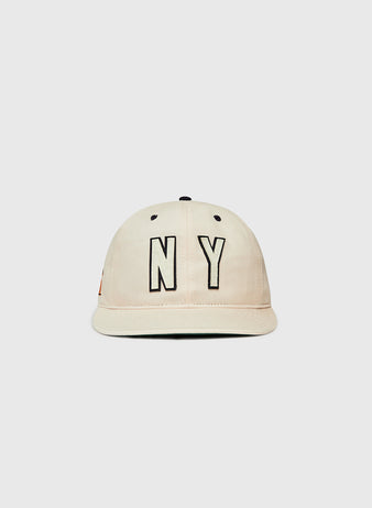 A beige Ebbets Field New York 1939 World's Fair Cotton Twill Ballcap with bold black NY embroidery on the front, displayed against a plain white background.