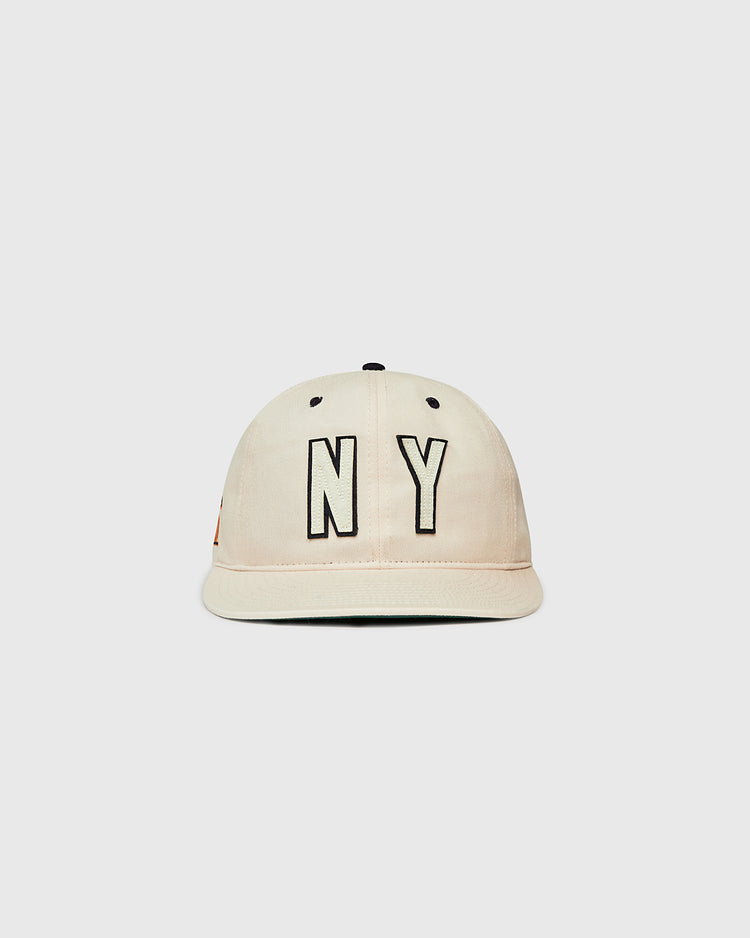 A beige Ebbets Field New York 1939 World's Fair Cotton Twill Ballcap with bold black NY embroidery on the front, displayed against a plain white background.