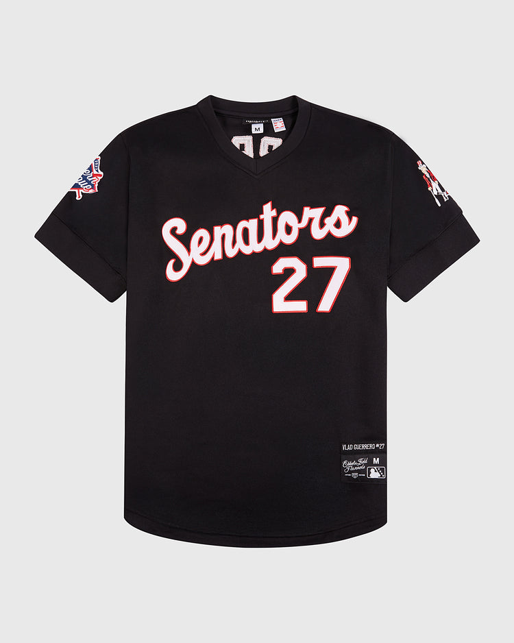 The EFF Harrisburg Senators EFF MiLB Vintage V-Neck Baseball Jersey is a black jersey with 