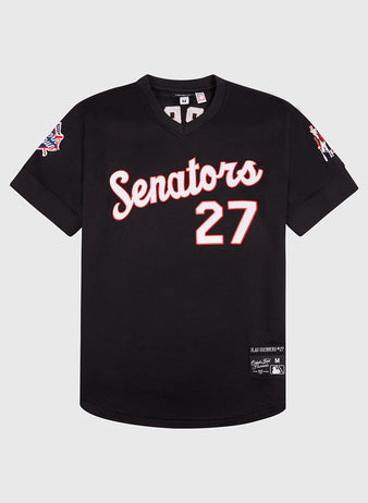 The EFF Vladimir Guerrero Harrisburg Senators V-Neck Jersey features a black design with white and red 