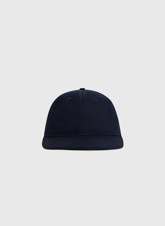 The Ebbets Field Navy Cotton Twill Ballcap is displayed from the front against a light gray background.