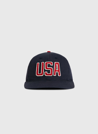 The Ebbets Field USA National Team Cotton Twill Ballcap features bold red and white 