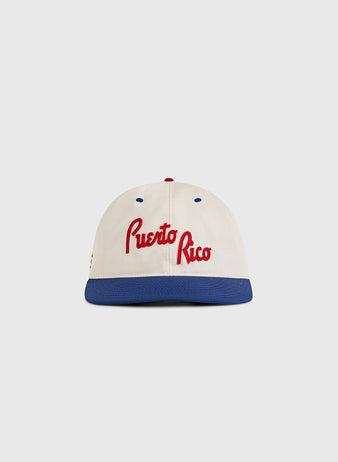 The Ebbets Field Puerto Rico 1958 National Team Cotton Twill Ballcap features a cream color, blue brim, and 