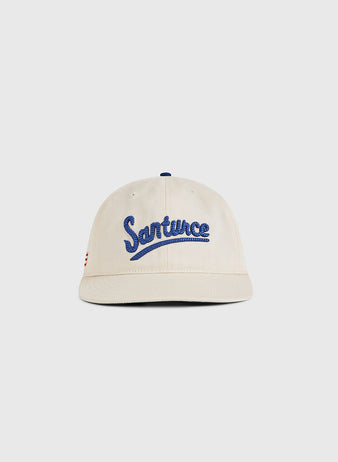 The Ebbets Field Santurce Cangrejeros 1939 Cotton Twill Ballcap features cream-colored fabric and blue 
