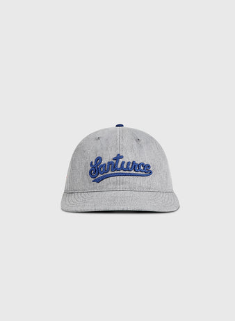 The Ebbets Field Santurce Cangrejeros 1939 Cotton Twill Ballcap features blue embroidered text on gray cotton twill, channeling a vintage baseball hat style against a plain light background.