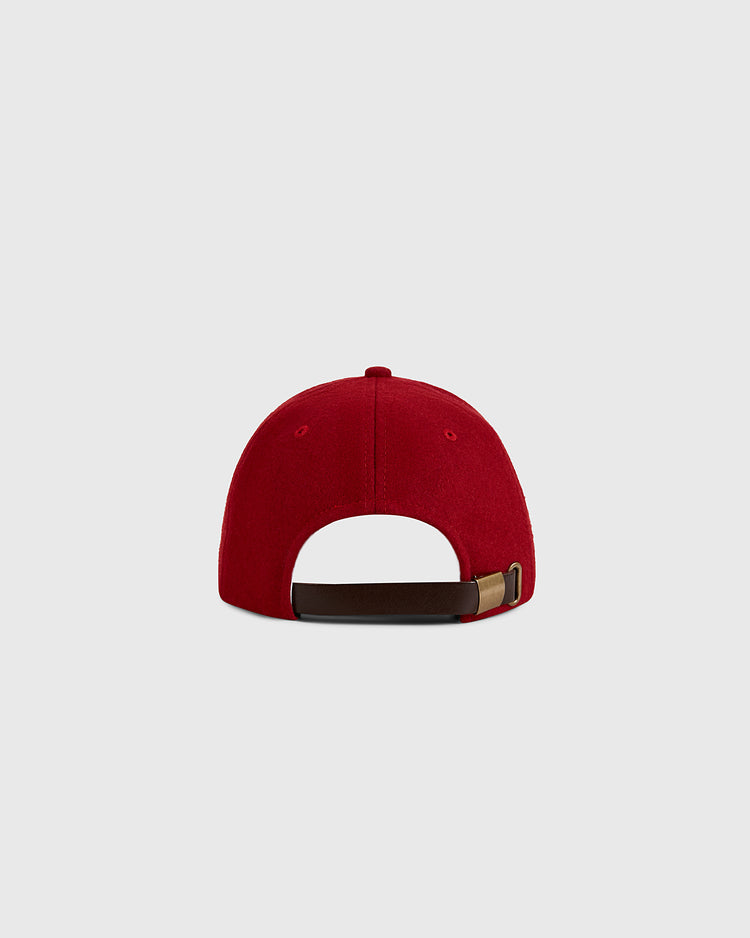 The Ebbets Field Puerto Rico 1958 National Team wool ballcap, shown from the back with a brown adjustable strap and metal buckle, set on a light gray background. Inspired by Puerto Rican baseball legends like Roberto Clemente.
