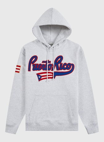 The Ebbets Field Puerto Rico 1972 National Team Heavyweight Cotton Terry Pullover Hoodie in light gray features 