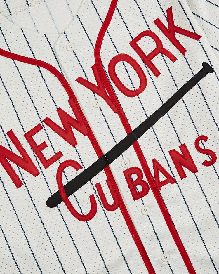 The Ebbets Field New York Cubans Mesh Button-Up Jersey features white pinstripes, red 