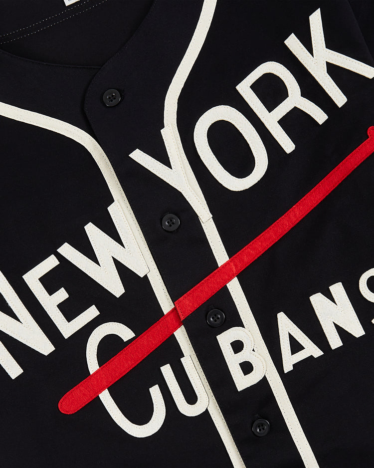Close-up of the Ebbets Field New York Cubans Cotton Twill Baseball Jersey, featuring white 