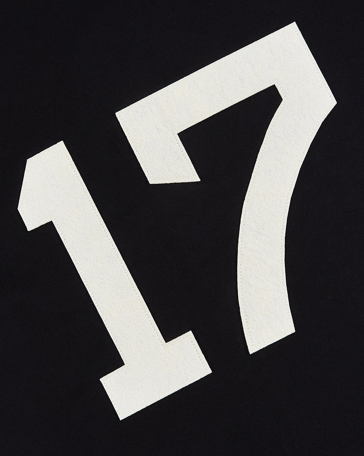 A bold white number 17 in block font stands out on solid black, inspired by the iconic NY Cubans jerseys worn by legendary Cuban players; from the Ebbets Field New York Cubans Cotton Twill Baseball Jersey.