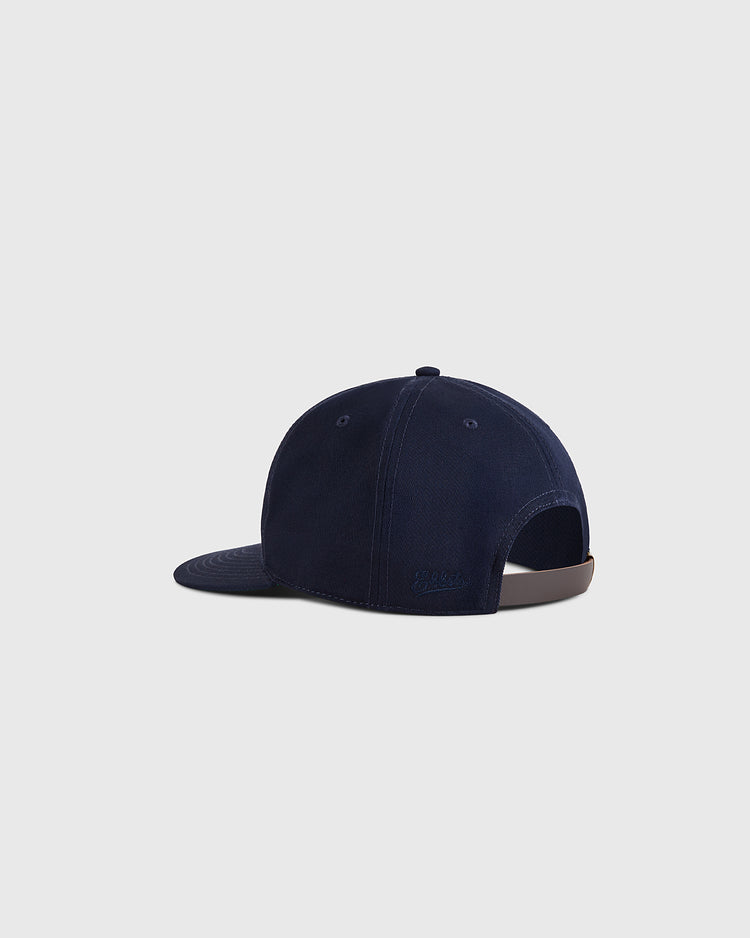 The Ebbets Field Santa Clara Leopardos 1925 navy blue cotton twill ballcap is shown from the back with an adjustable strap and curved brim, set against a plain light gray background.