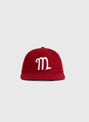 The Ebbets Field Mexico City Diablos Rojos 1957 Authentic Wool Ballcap, in red with white embroidery, is shown against a plain light gray background.