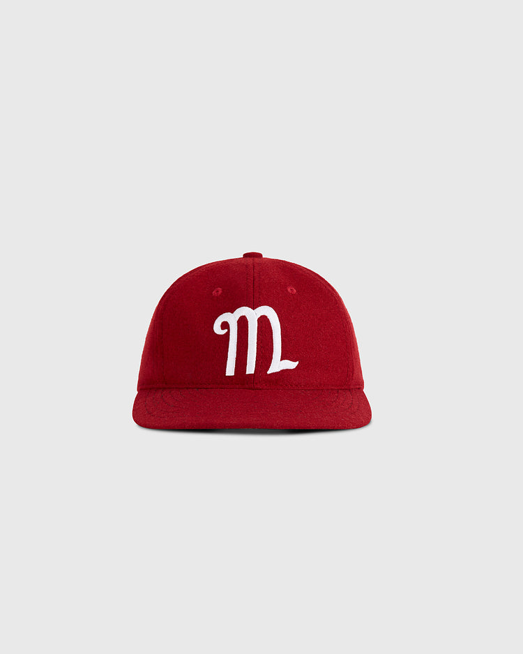 The Ebbets Field Mexico City Diablos Rojos 1957 Authentic Wool Ballcap, in red with white embroidery, is shown against a plain light gray background.