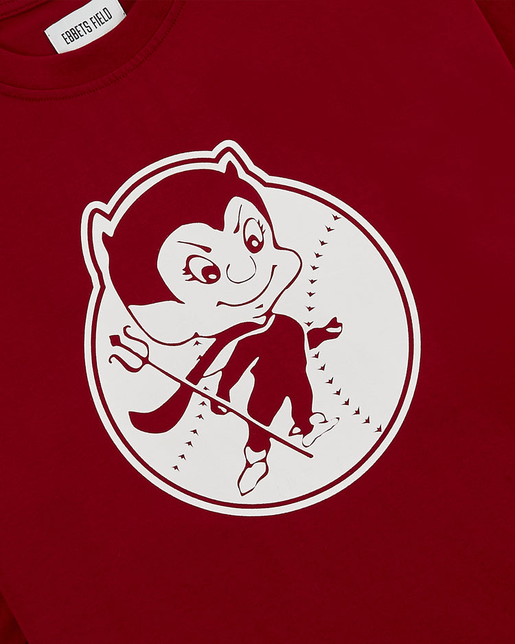 Show your team spirit with the Diablos Rojos del Mexico Short Sleeve Graphic Tee by Ebbets Field, featuring a vintage-style cartoon devil and baseball graphic—an ideal pick for any Liga Mexicana de Beisbol fan.