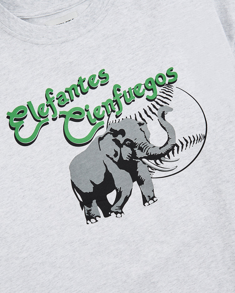 The Ebbets Field Cienfuegos Elefantes Short Sleeve Graphic Tee features a gray elephant in front of a baseball with green 