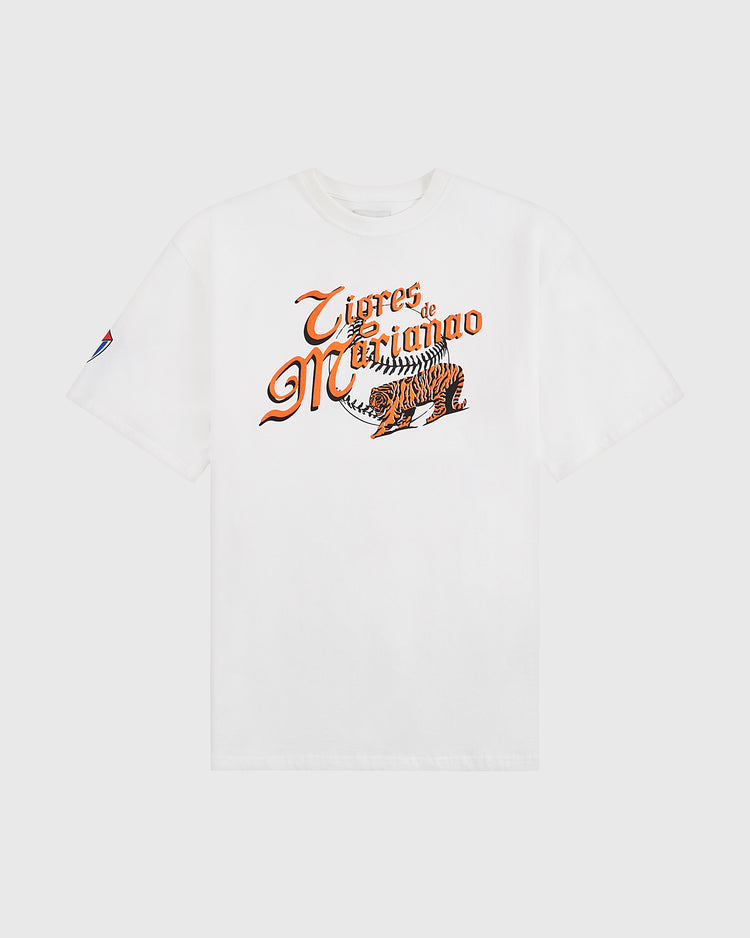 The Marianao Tigres Short Sleeve Graphic Tee by Ebbets Field features orange 