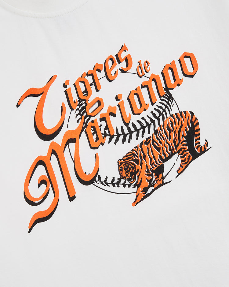 The Ebbets Field Marianao Tigres Short Sleeve Graphic Tee features orange and black 