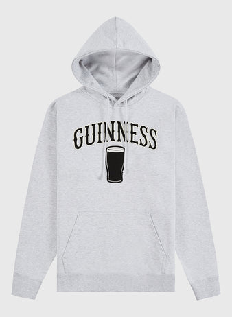 The Guinness Heavyweight Cotton Terry Pullover Hoodie by Ebbets Field is a light gray hoodie with a front pocket, featuring 