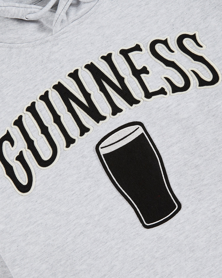 Close-up of the Ebbets Field Guinness Heavyweight Cotton Terry Pullover Hoodie featuring gray fabric and 